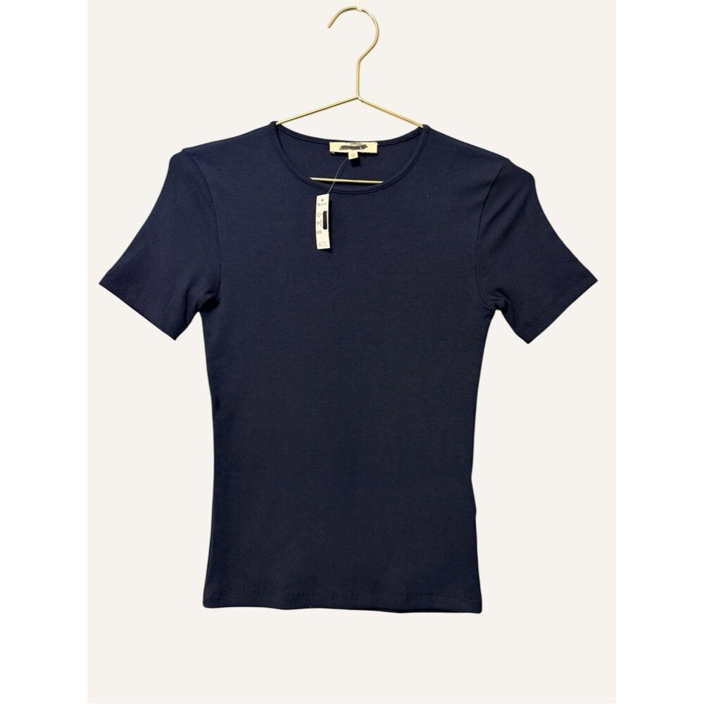 Madewell 9-9 Tee in Lux Rib NWT Size XS Dark Navy Fitted Short Sleeve Modal